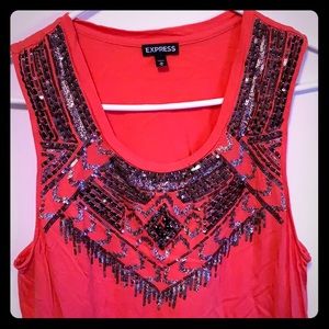 Express orange pink coral sequin top sleeveless